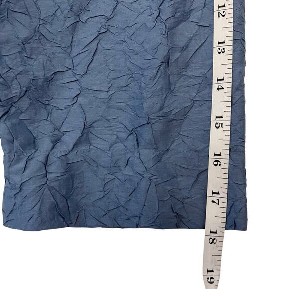 Eileen Fisher Woman Crinkled Silk Top Blue Mandarin Collar 3/4 Sleeve 1X - Picture 13 of 15